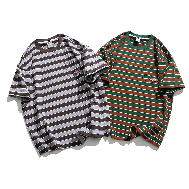 Camiseta Masculina Retro Listrada Algodão Manga Curta Conforto e Estilo Vintage Perfeita para o Verão Design Clássico e Versátil para o Dia a Dia — foto 26