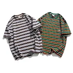 Camiseta Masculina Retro Listrada Algodão Manga Curta Conforto e Estilo Vintage Perfeita para o Verão Design Clássico e Versátil para o Dia a Dia — foto 26