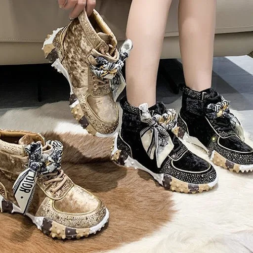 Title 6, Color-blocking High-top New Bow Sneakers. Exper...