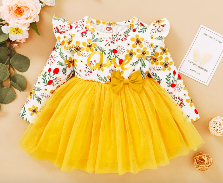 Title 7, Vestido infantil para meninas com manga floral ...