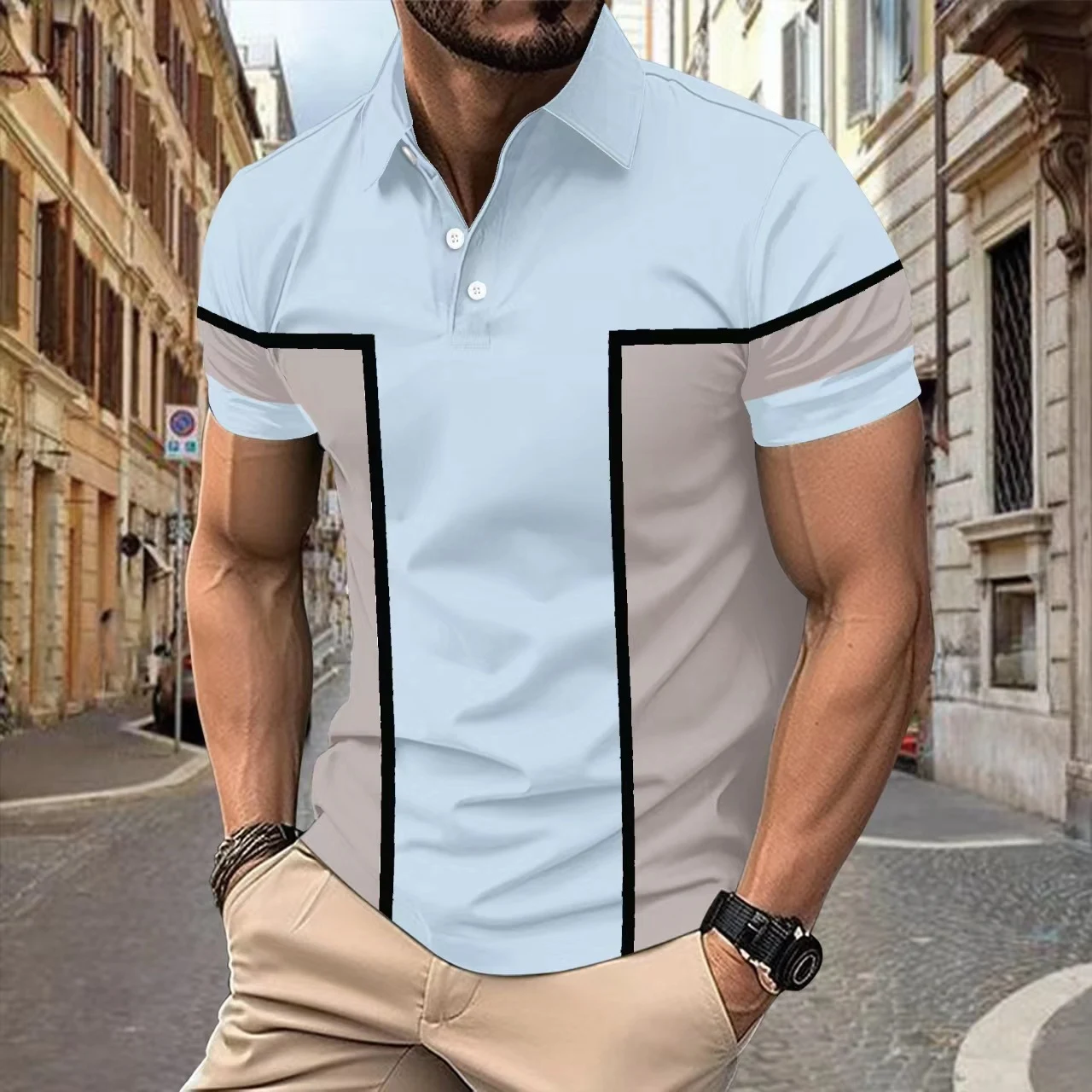 Camiseta Versátil com Gola Lapela e Botões Coloridos Combinando. Crie looks únicos e estilosos com esta peça confortável e moderna. — foto 1