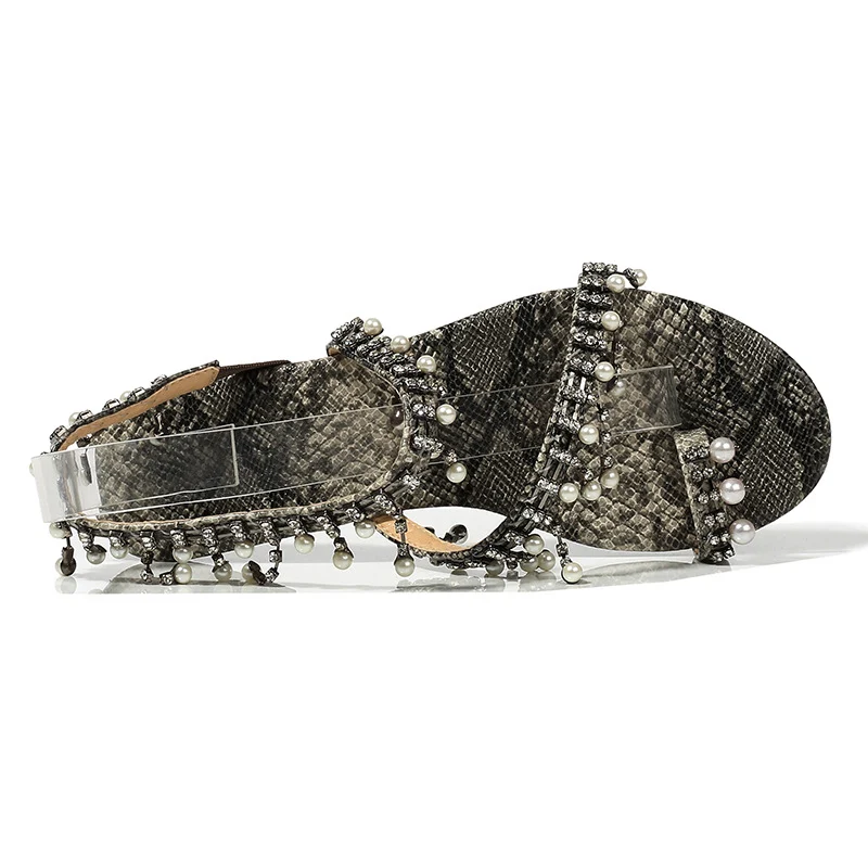 New Women's Snake Print Flip Flops Pearl Sandals, stylish and comfortable summer footwear, perfect for the beach, vacati — photo 1