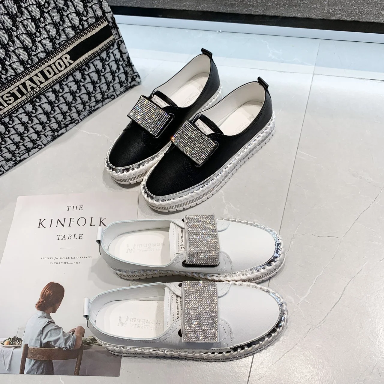 Title 4, Womens Thick Soled Rhinestone Velcro Baotou Sh...