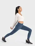 Dames yogabroek met hoge taille en zijzakken, overall stijl, perzik, voor oefening en workout. — foto 11