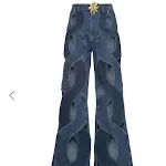 Women's Streetwear Cutout Hollow Out Criss Cross Straight Flare Denim Pants. Stylish, modern jeans for a bold, fashionab — photo 3