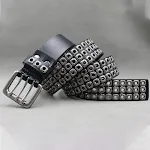 Men's Punk Eyelet Hollow-out Rivets Real Cowhide Belt, Durable and Stylish, a Statement Accessory for a Bold and Edgy Lo — photo 2