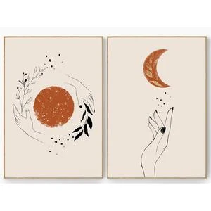 Simple Modern Nordic Abstract Art Hand Orange Sun And Moon Line Gold Foil. Enhance your home decor with this stylish wal — photo 5