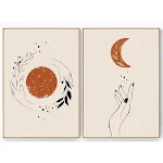 Simple Modern Nordic Abstract Art Hand Orange Sun And Moon Line Gold Foil. Enhance your home decor with this stylish wal — photo 5