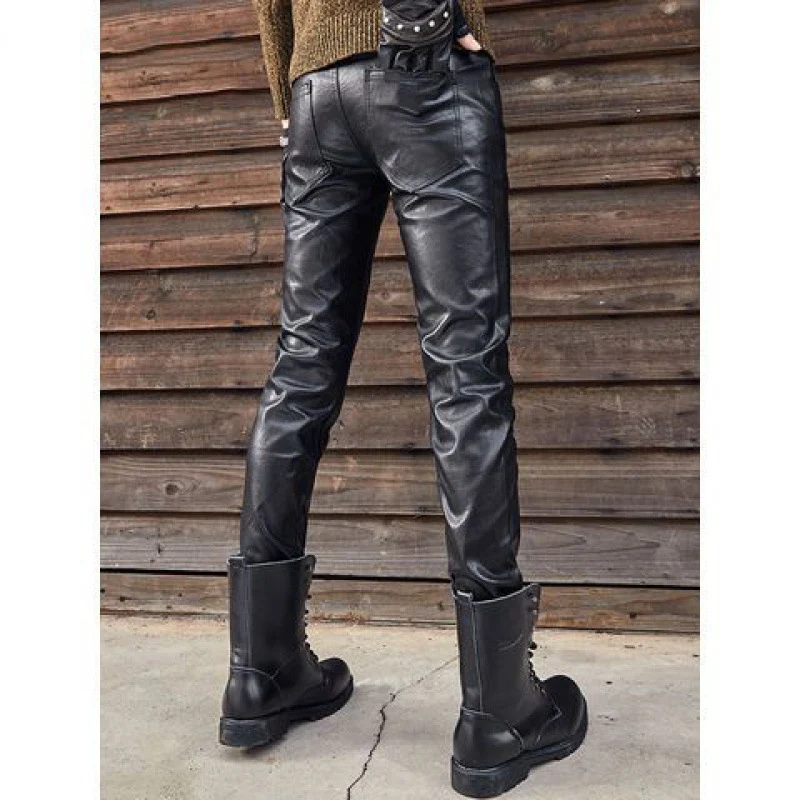 New Arrival Genuine Leather Retro Slim Fit Biker Pants. Stylish and comfortable leather pants for men. Perfect for a cla — photo 1