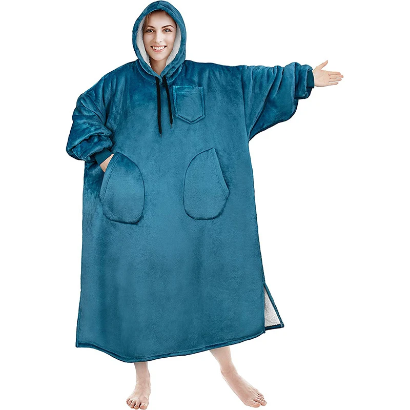 Manta holgada con capucha a cuadros y color sólido para descansar, con cordón ajustable, suave y cálida, perfecta para relajarse. — foto 5