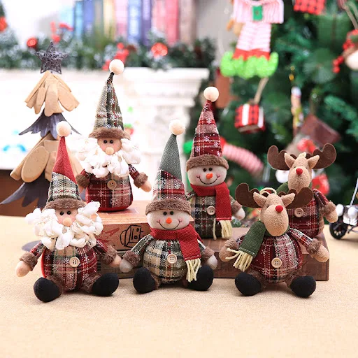 Title 9, Christmas snowflake plaid cloth doll, a festive...