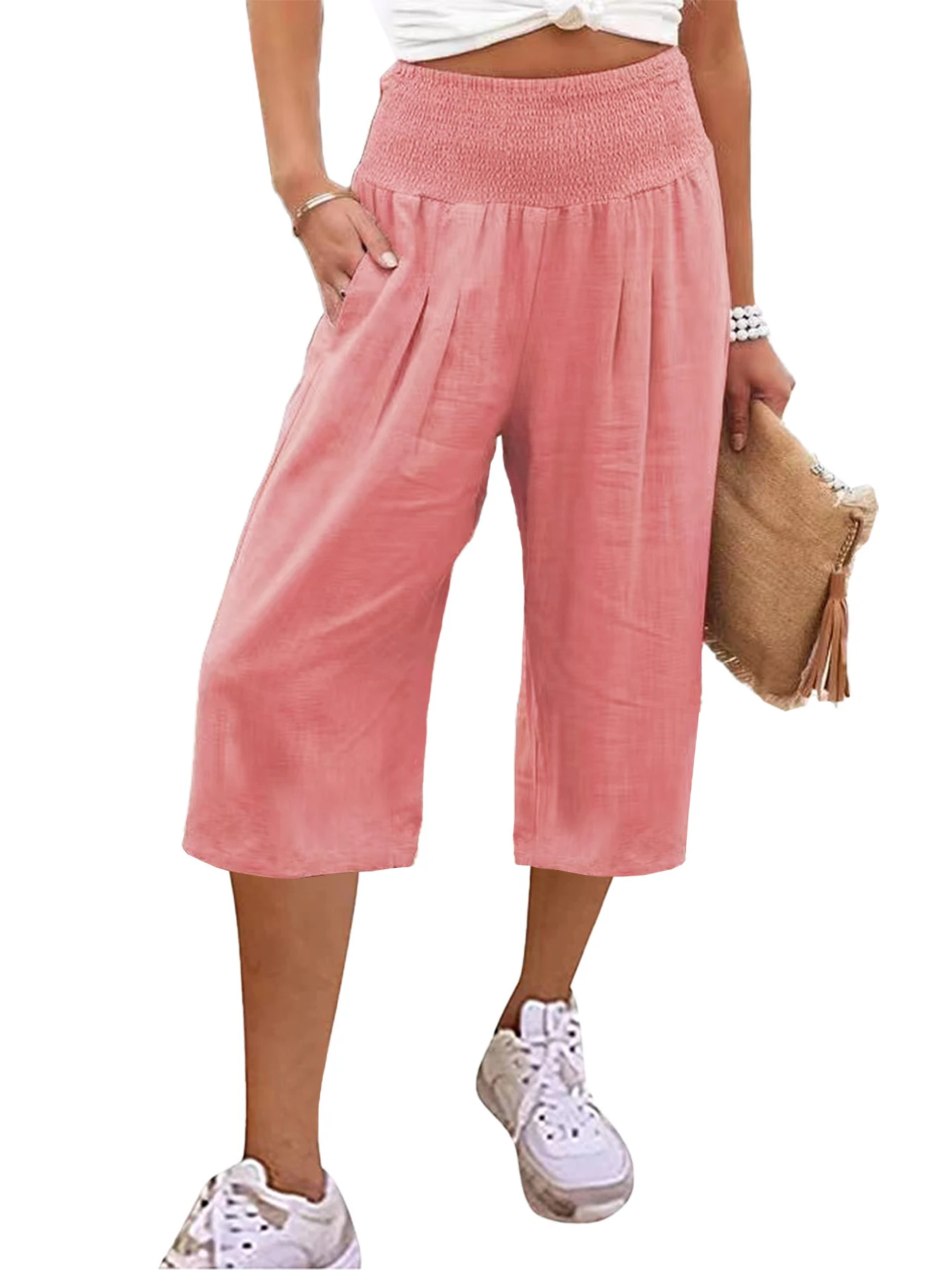 Women's Cotton and Linen Cropped Wide-leg Pants, Thin and Casual. Perfect for summer wear, offering comfort and breathab — photo 15