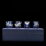 Sprinkled Blue Glaze Ceramic Inlaid Silver Tea Cup Set. Enjoy your tea in style with this elegant and luxurious tea set. — photo 17