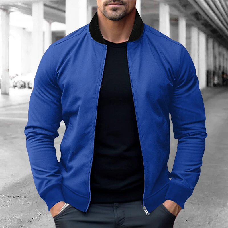 Title 3, Mens stand collar long-sleeve zipper jacket. A...