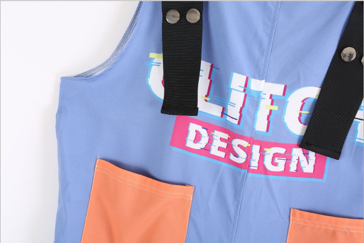 Summer Hip-hop Suspender One-piece Bib Pants for Women, Seven-point Wide-leg with Contrast Graffiti. Trendy and comforta — photo 3