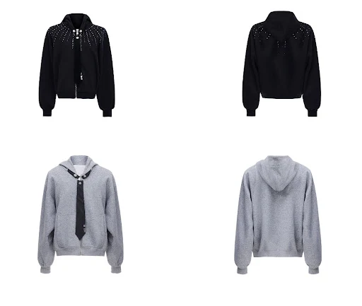 Title 10, Rhinestone Detachable Tie Hooded Sweater Baggy ...