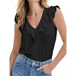T-shirt da donna con scollo a V e balze, elegante e confortevole, perfetto per ogni occasione, valorizza la tua figura femminile con stile. — foto 15
