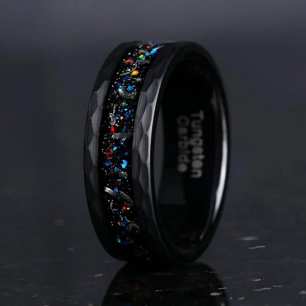 Anel de tungstênio dourado opalino de moda, um acessório elegante que complementa seu estilo com sofisticação, ideal para uso diário e ocasiões especiais. — foto 5