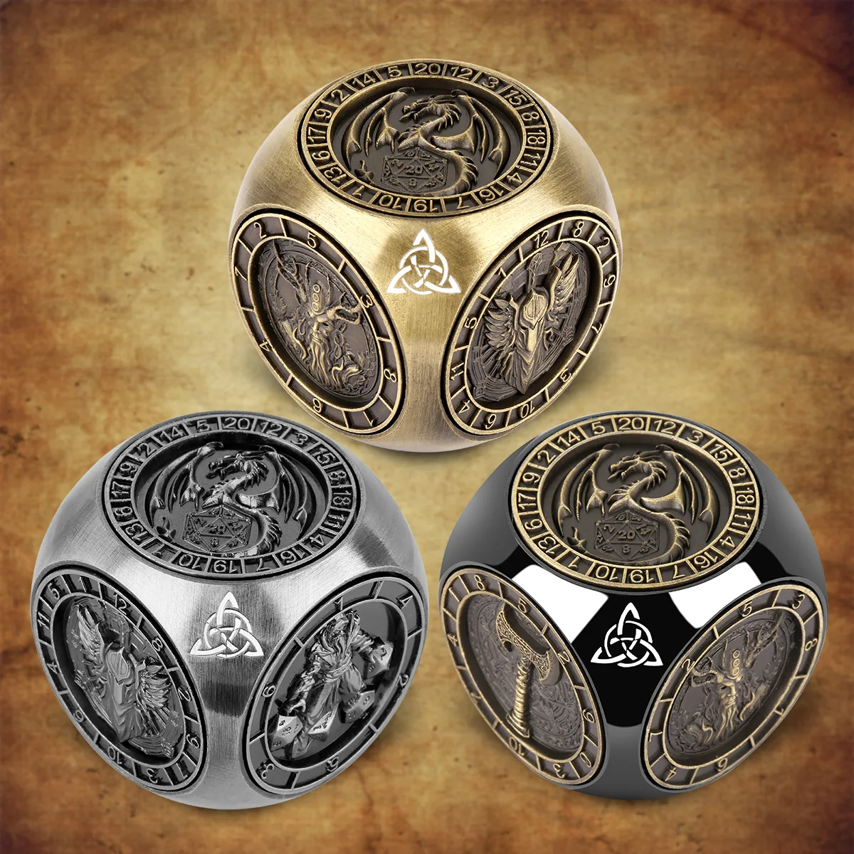 6-Pack DND Dice Wheel Gift Box Set, Retro Wheel Metal Polyhedral Board Game Prop, Desktop Role Playing Decoration Collec — photo 9