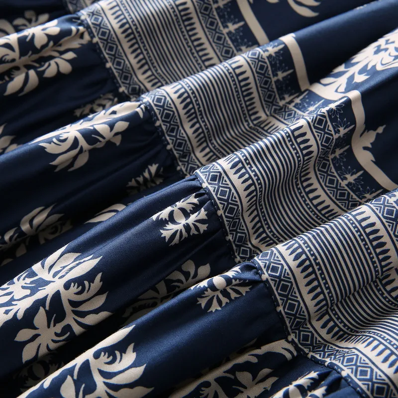 Title 13, V-neck Lace-up Lantern Sleeve Cotton Silk Print...