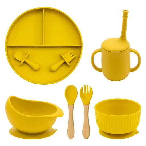 Title 9, Baby Silicone Cookware Feeding Plate Bowl Set N...