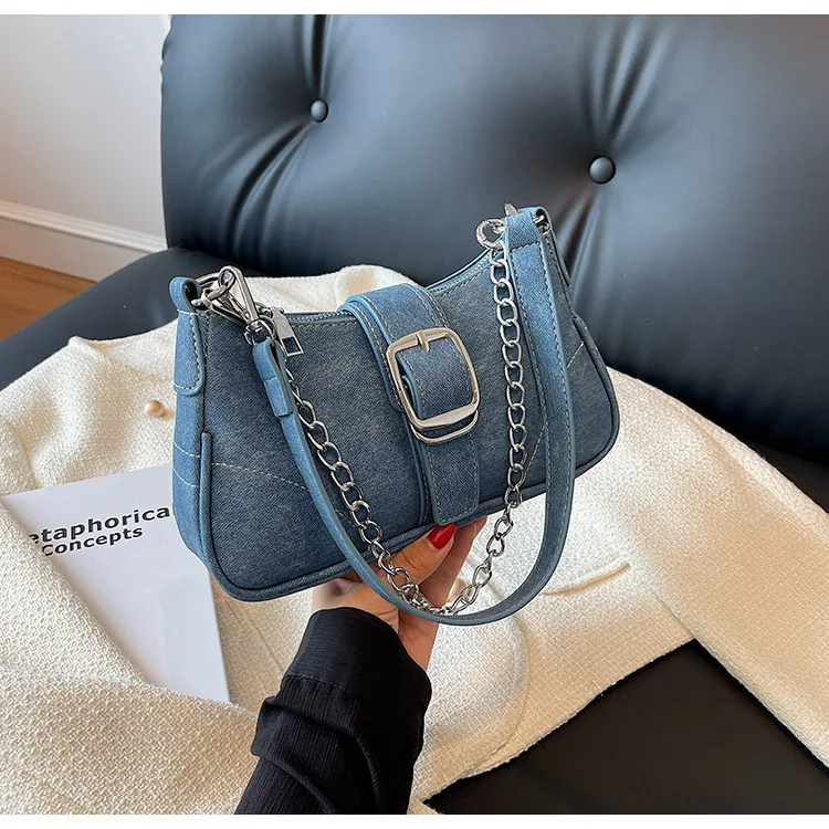 Denim French Stick Bag, Autumn and Winter, Advanced, New, Popular, Blue Retro American Style. Perfect for carrying your — photo 20