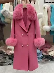 Women's Long Double-sided Wool Coat with Fox Fur Collar, offering warmth, elegance, and superior style for cold weather — photo 3