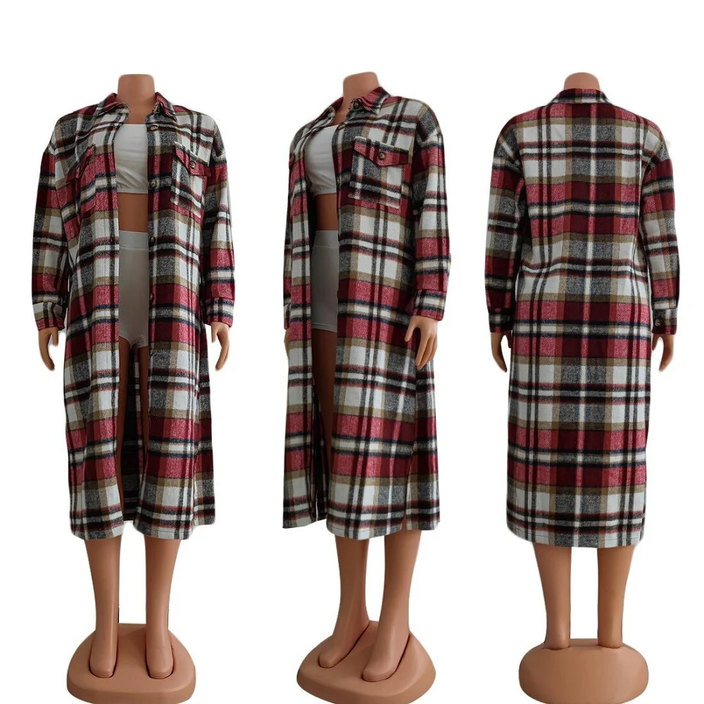 Women's Long Sleeve Lapel Plaid Woolen Coat, a warm and stylish outerwear piece for fall and winter, offering comfort an — photo 4