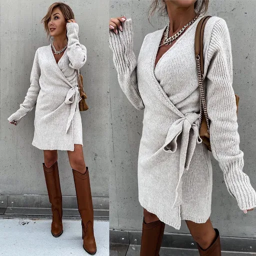 Title 1, Abito maglione invernale in lana con scollo a V...