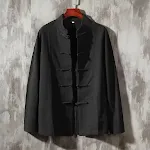 Męska bluzka retro z klamrą, bawełniano-lniana, z długim rękawem. Stylowa i wygodna na co dzień. Idealna na wiosnę i jesień. — zdjęcie 11