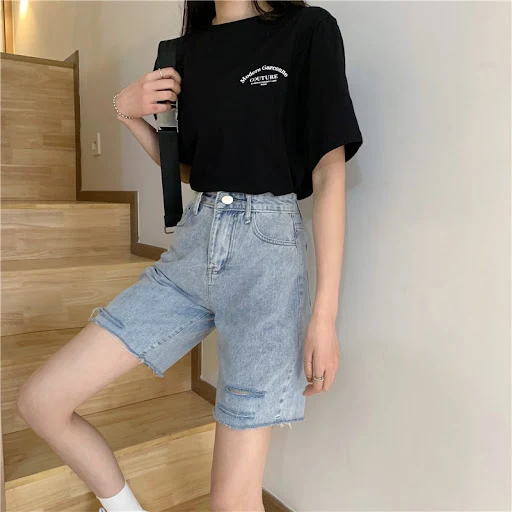 Title 9, High-waisted slim fit jeans met ruches en vijf ...