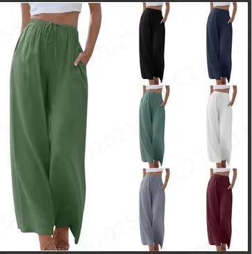 Spring and Summer Cotton and Linen Drawstring Casual Women's Wide-leg Trousers, perfect for comfort and style in warmer — photo 9