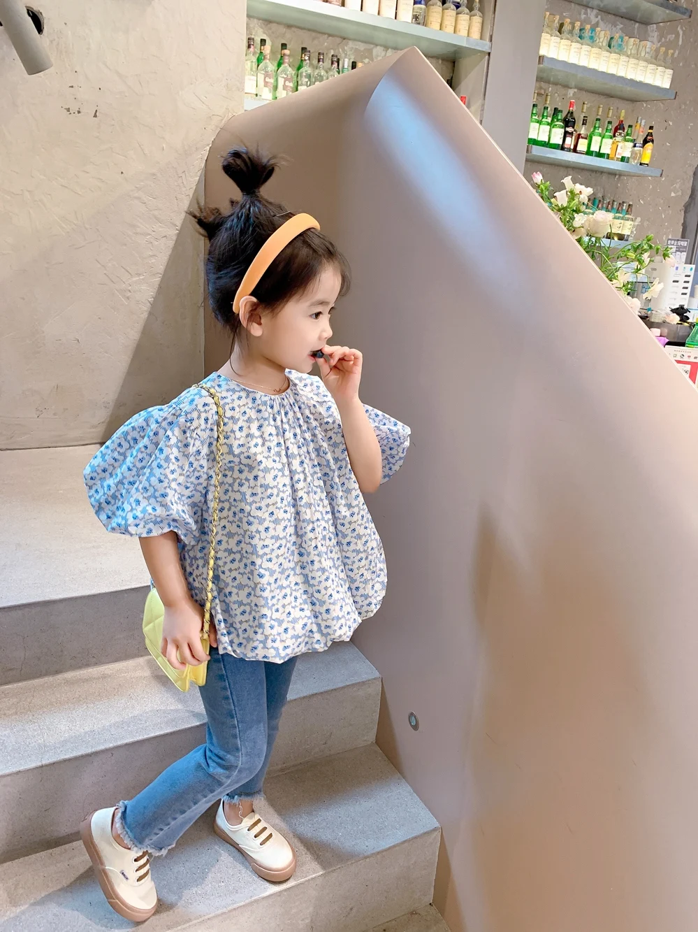 Title 2, Blusa floral com mangas bufantes para meninas, ...