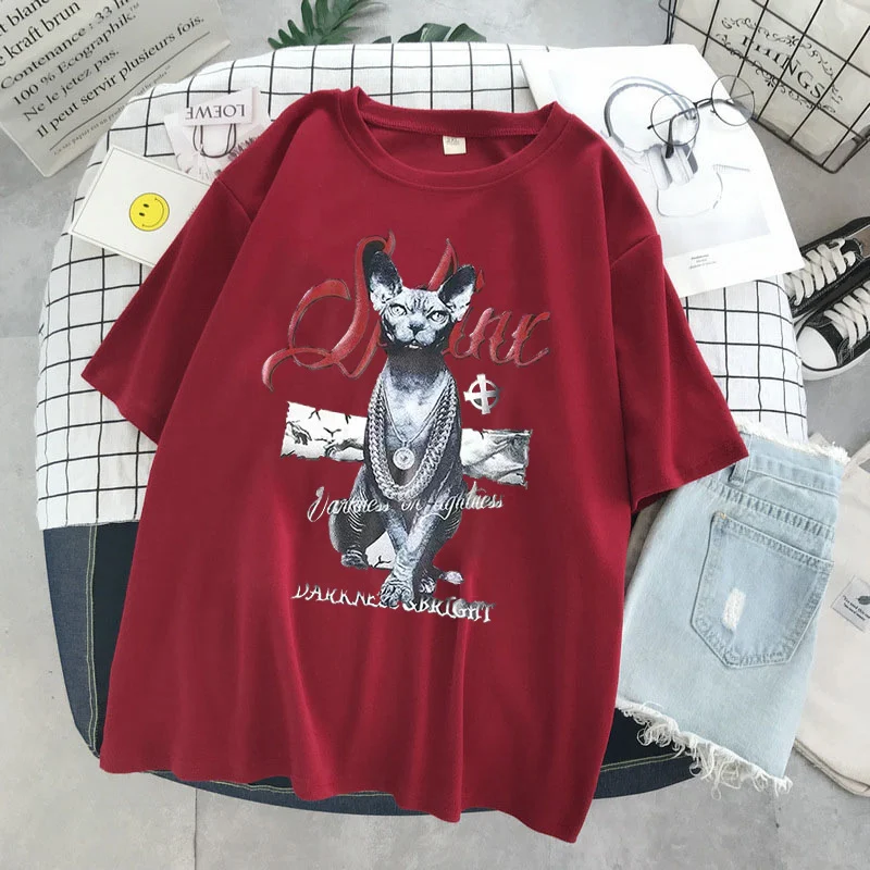 Title 1, Camiseta feminina com estampa de gatinho Manga ...