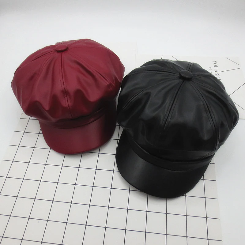 Title 6, The Same Octagonal Hat Beret Retro Ladies PU Le...
