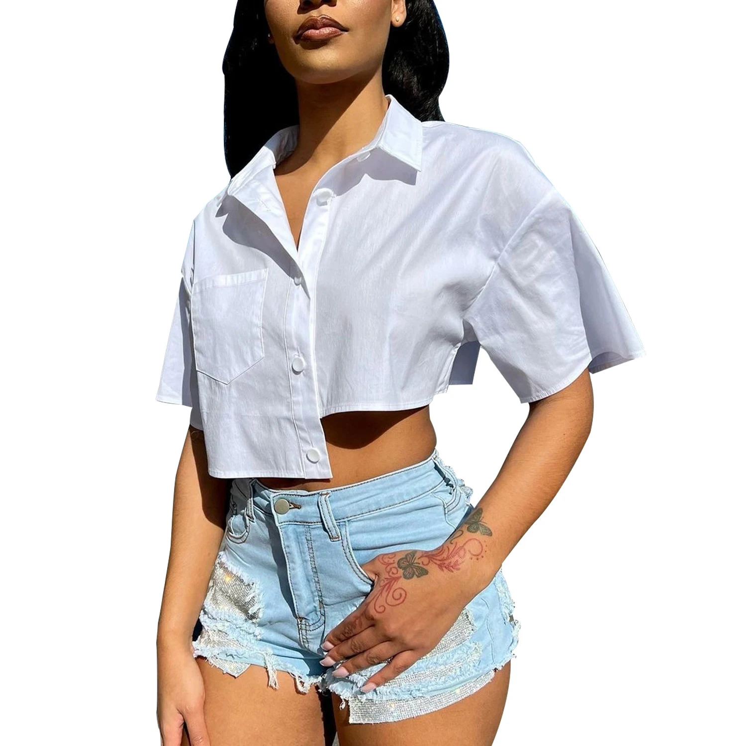 Women's Fashion Casual Irregular Short Sleeve Shirt Comfortable and Stylish Everyday Wear Perfect for a Relaxed and Mo — photo 2