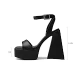 Rode dames sandalen met dikke hak en vierkante neus, modieuze schoenen met hoge hakken voor een stijlvolle look. — foto 16
