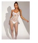 Women's Hollow Bow Suspenders Mesh Bodysuit, a figure-flattering design. Perfect for an elegant and seductive look, idea — photo 1