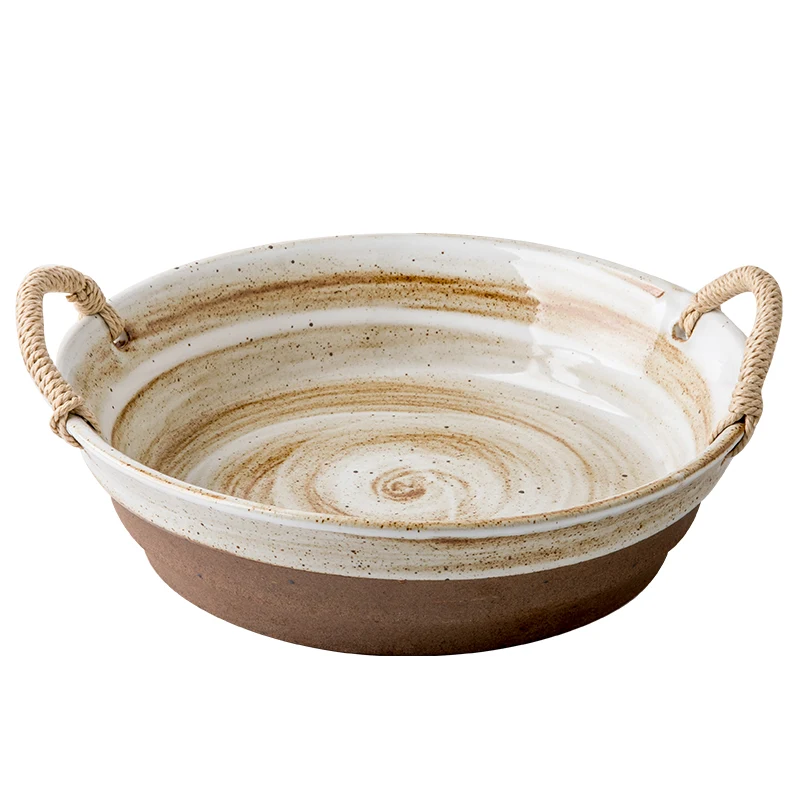 Title 6, 9-inch Stoneware Hemp Rope Large Deep Dish Plat...