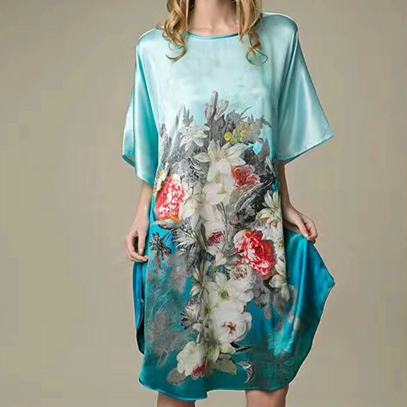 Title 9, Inkjet Bat Shirt Womens Silk Nightdress, new S...