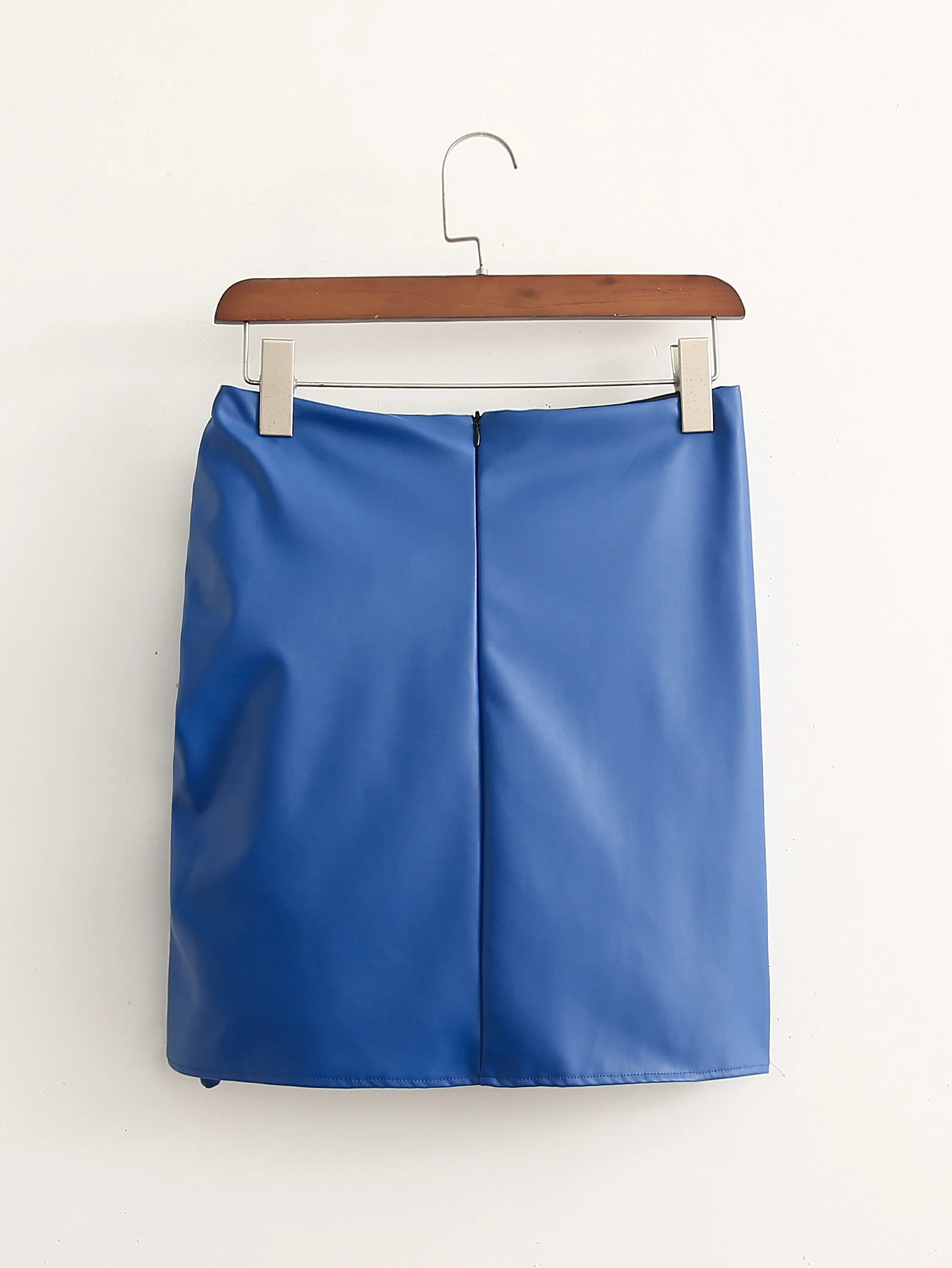Title 3, Royal Blue Knotted Hip PU Leather Skirt. A styl...