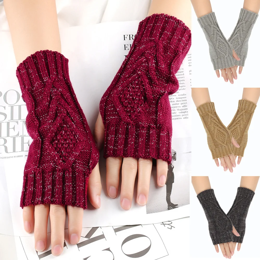 Title 3, Shiny Silver Silk Knitting Wool Gloves Diamond-...