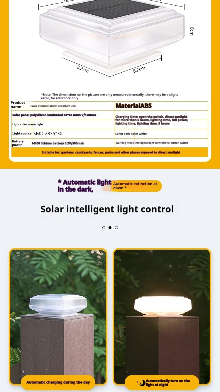 Title 1, Solar Powered Square Column Headlights for Outd...