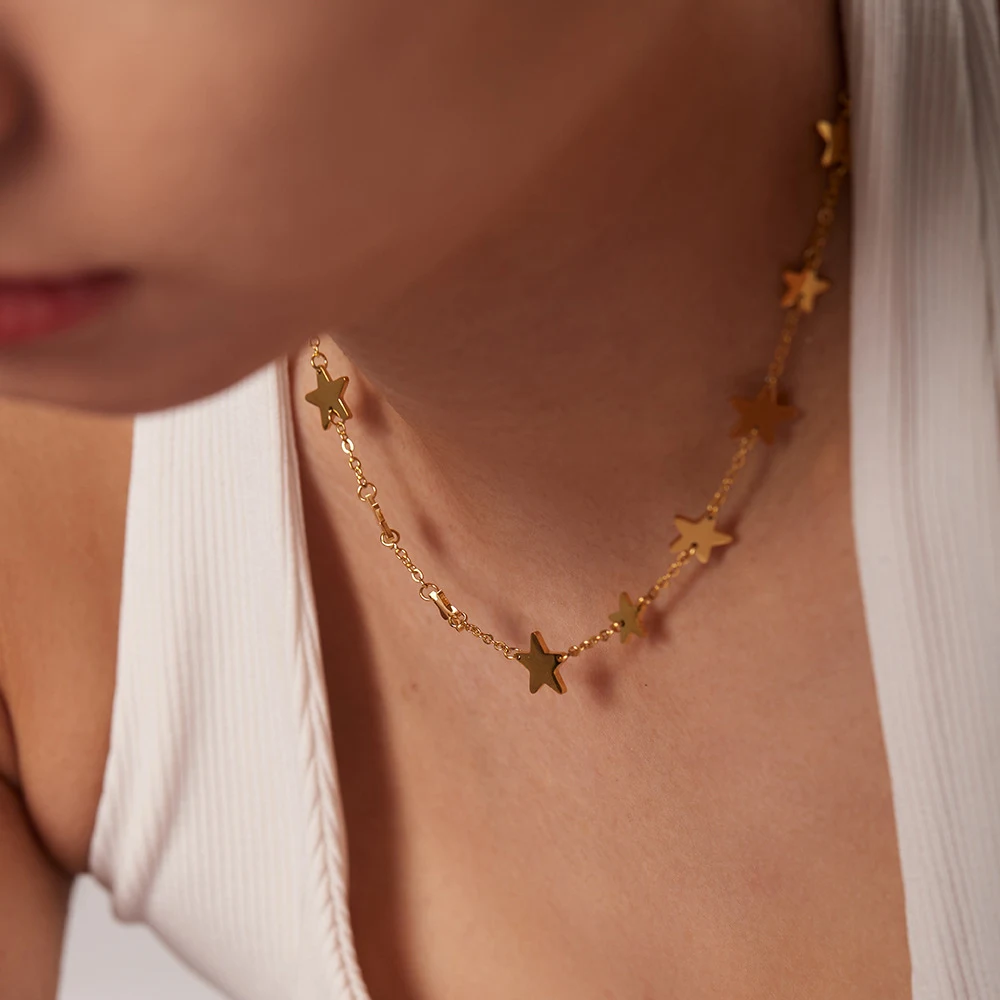 Colar Pentagrama Elegante Retrô Francês Aço Inoxidável Joia Minoritária Vintage Feminino Presente Sofisticado Design Único — foto 8