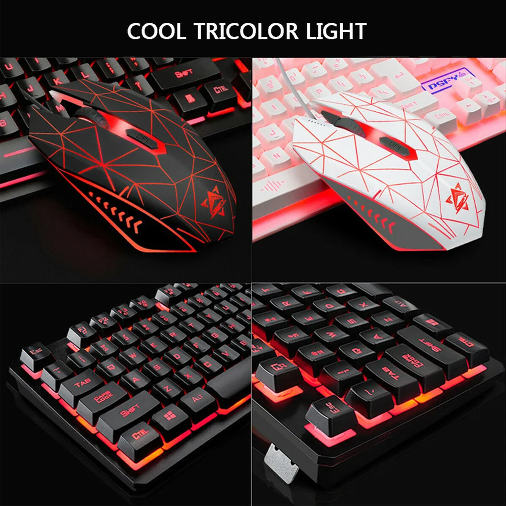 Title 9, USB desktop wired luminous keyboard and mouse s...