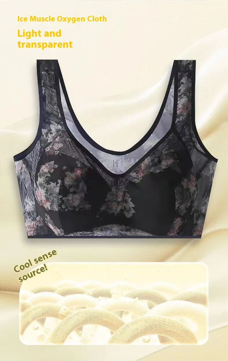 Mesh Floral Print Comfortable Wireless Bra Underwear, offering all-day comfort and support. Experience the perfect blend — photo 2