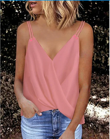 Title 4, New Style Sling V-neck Womens Solid Color Blouse