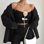 Avrupa ve Amerikan tarzı, üç boyutlu çiçek dekorasyonlu, seksi kısa tüp üst, çekici ve dikkat çekici bir stil sunar. — Fotoğraf 3
