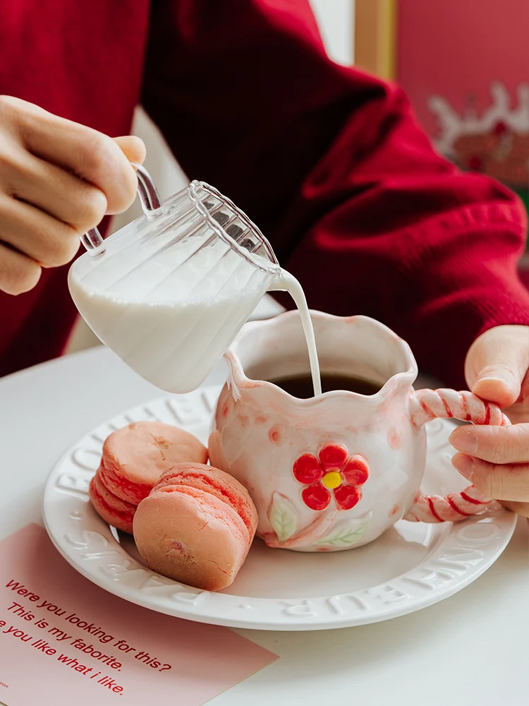 Hand Painted Embossed Flower Ceramic Mug perfect for enjoying your favorite hot beverages with a touch of artistic charm — photo 7