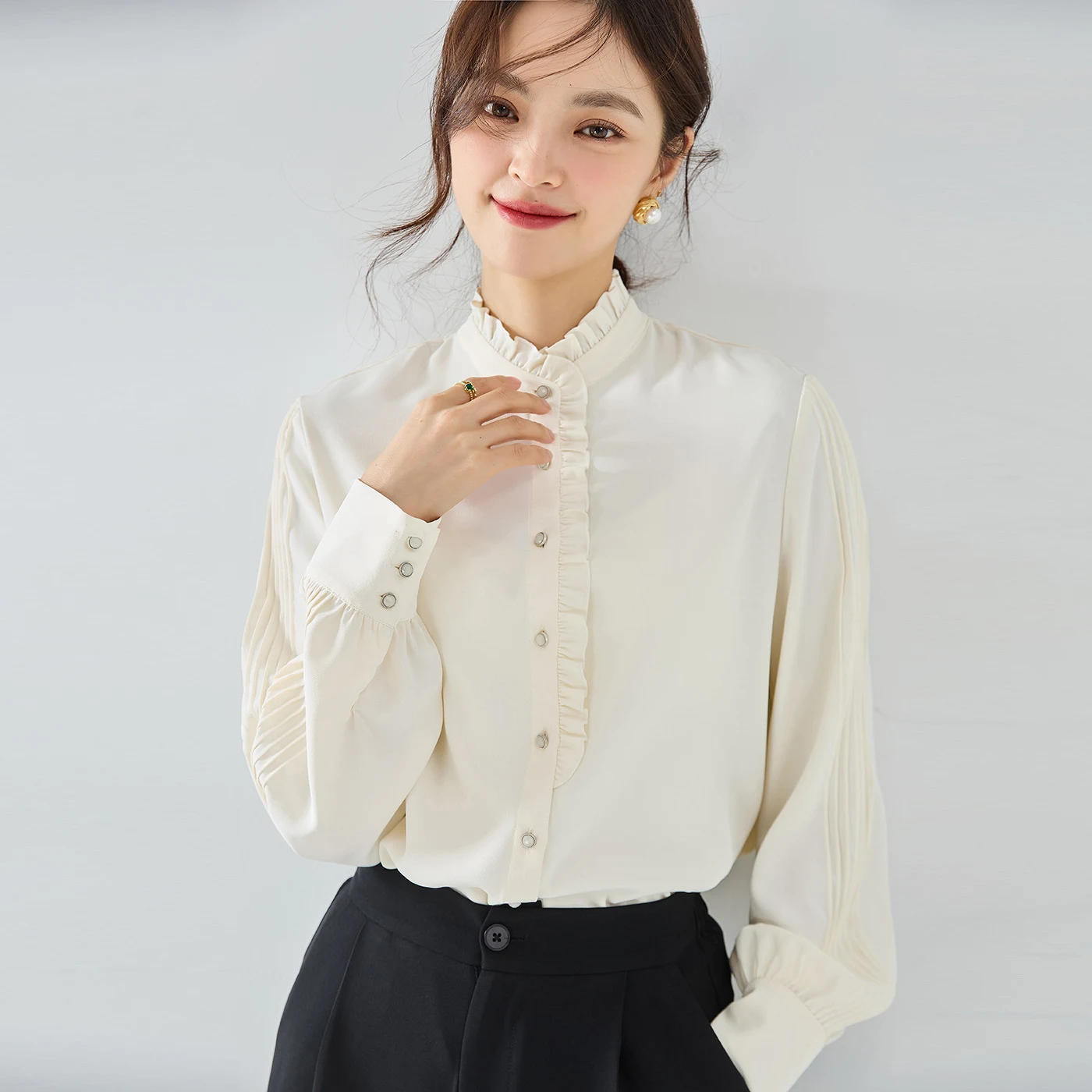 New Elegant French Chiffon Shirt Ruffled Collar Top — photo 1